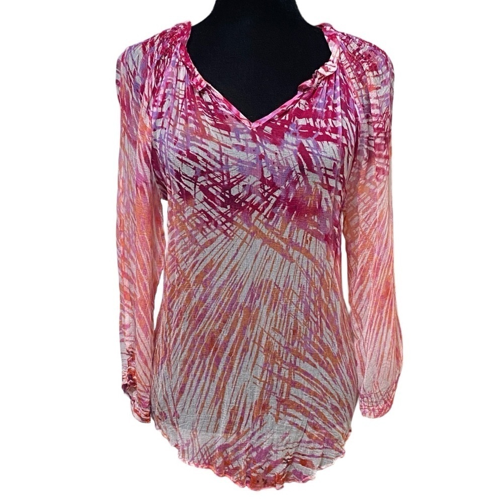 Casual Studio Sheer Abstract Top Small Purple Orange Boho Hippie Festival Retro